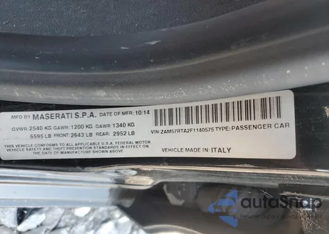 2015 Maserati Ghibli S from USA, damaged, VIN ZAM57RTA2F1140575